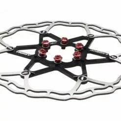 Ashima, Bremsscheibe, ARO-10 AiNeon, 180mm, 2-teilig, Schwarz, Edelstahl, Mit 6 Roten Befestigungss