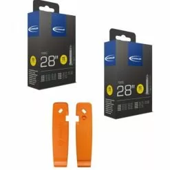 2x Schwalbe Schlauch SV15 Extra Lang 28x0.75-1.10" 60mm 1x SKS Reifenheber-Set Orange