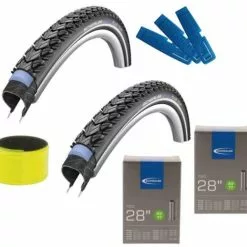 2x Schwalbe MARATHON PLUS TOUR 28x1.40 + 2x Schwalbe Schlauch AV17 + Reifenheber + Reflexband