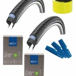 Schwalbe MARATHON PLUS 28x1.40 + 2x AV17 Schlauch + Reifenheber + Reflexband