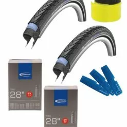 Schwalbe MARATHON PLUS 28x1.40 + 2x SV17 Schlauch + Reifenheber + Reflexband